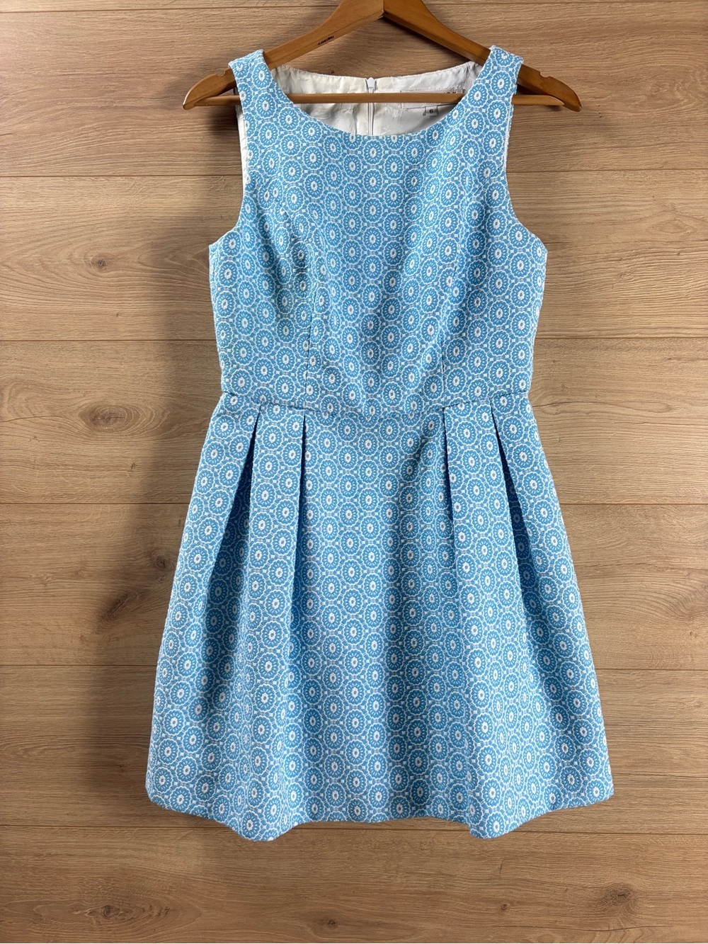 Trina Turk Sleeveless Blue Textured Floral Fit and Flare Dress 6